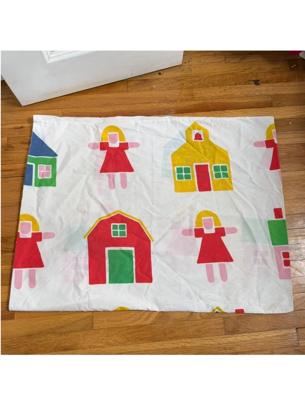 Vintage 1982 Marimekko Dan River Bo Boo Schoolhouse Pillow Case Primary Colors